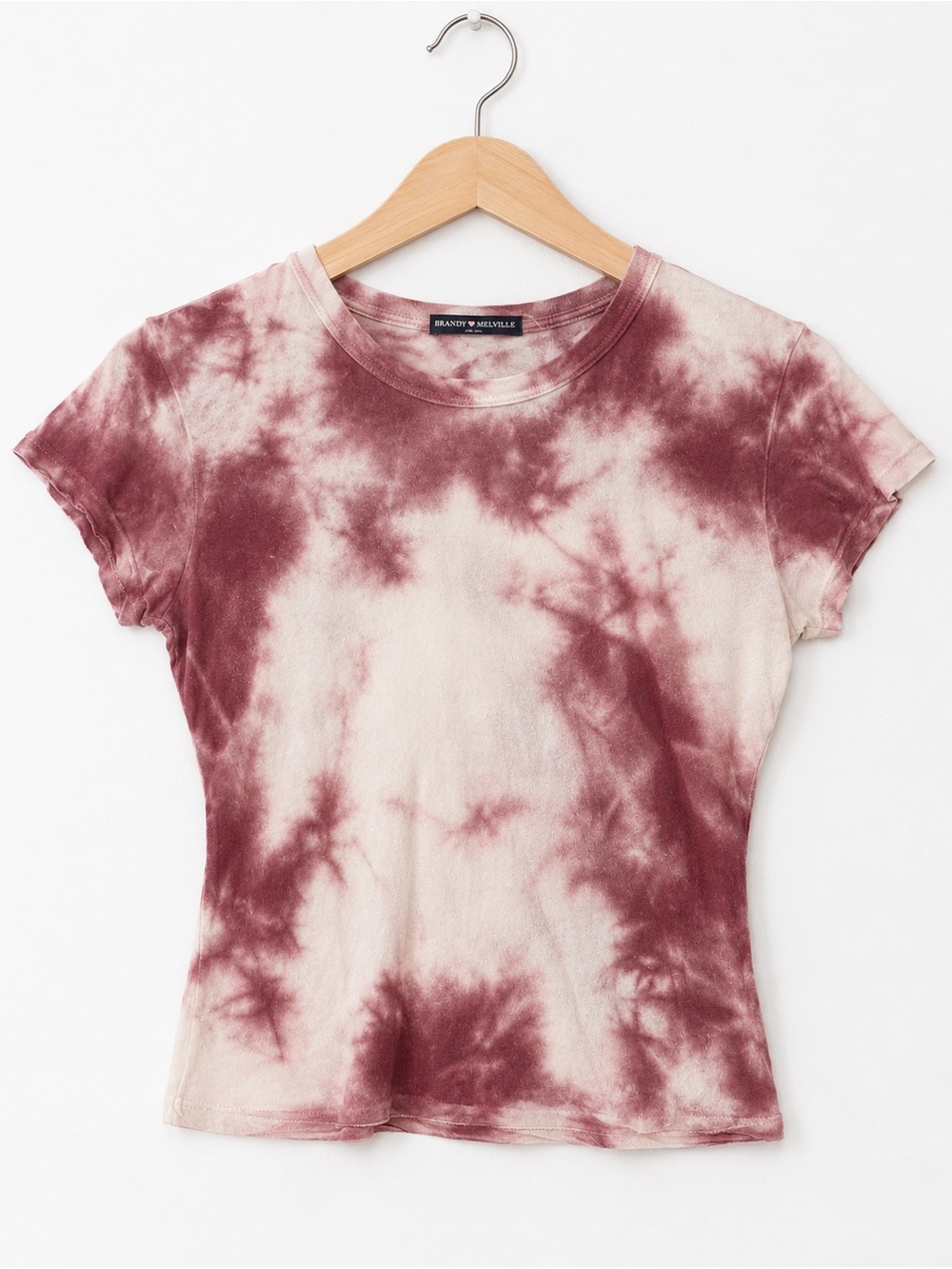 Brandy Melville Mauve and Off-White Tie-Dye Short Sleeve Tee